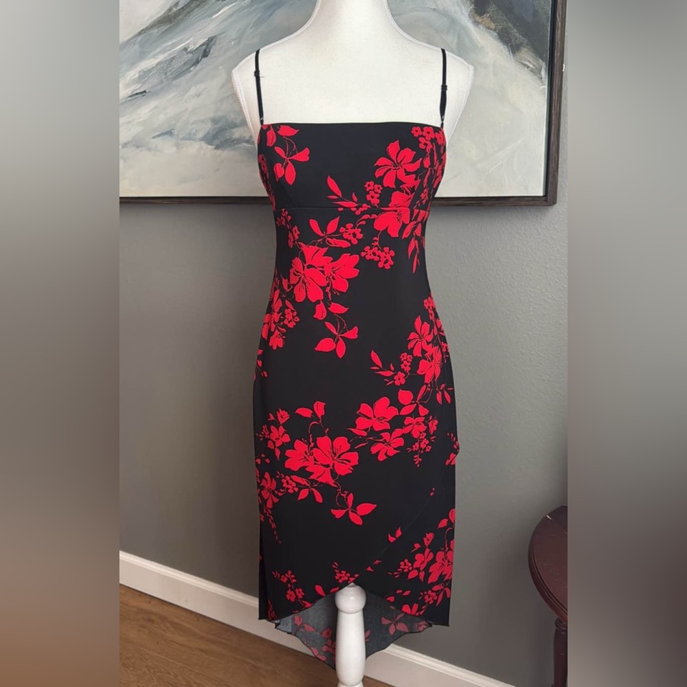 Vintage 90s Jodi Kristopher Y2K Tropical Hibiscus High Low Cami Dress